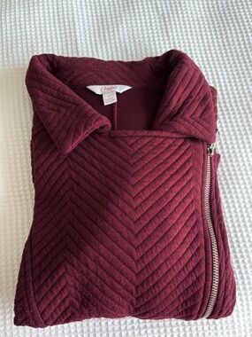 Candie's Quilted Zip-Front Sweater - Burgundy